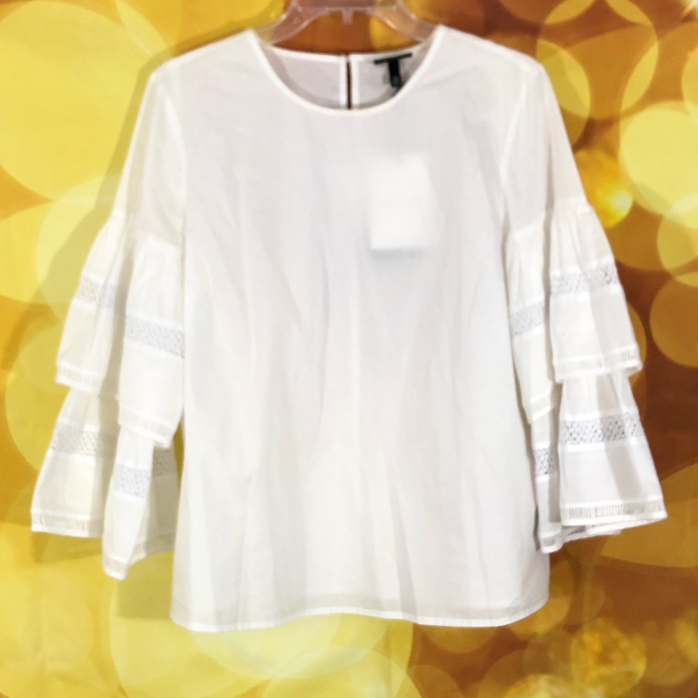 NWT White Layered Flounce Sleeves Blouse